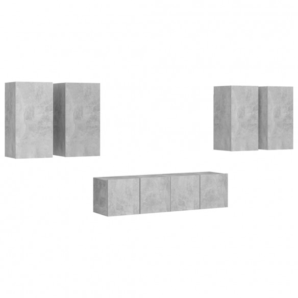 Ensemble de meuble TV 6 pcs Gris béton Aggloméré