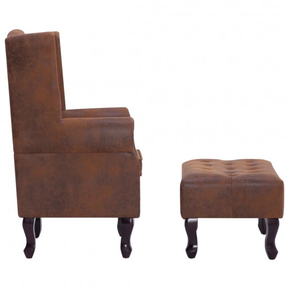 Fauteuil Chesterfield et repose-pieds Marron Similicuir daim