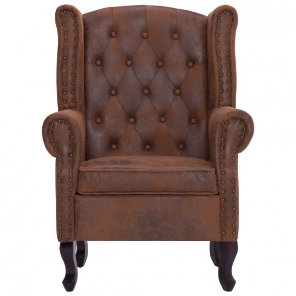 Fauteuil Chesterfield et repose-pieds Marron Similicuir daim