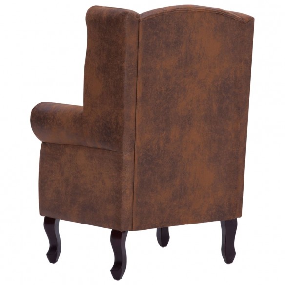 Fauteuil Chesterfield et repose-pieds Marron Similicuir daim