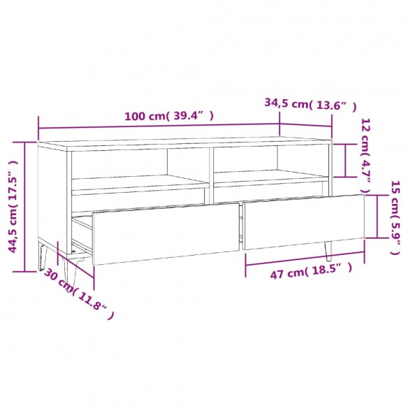 Meuble TV blanc 100x34,5x44,5 cm bois d'ingénierie