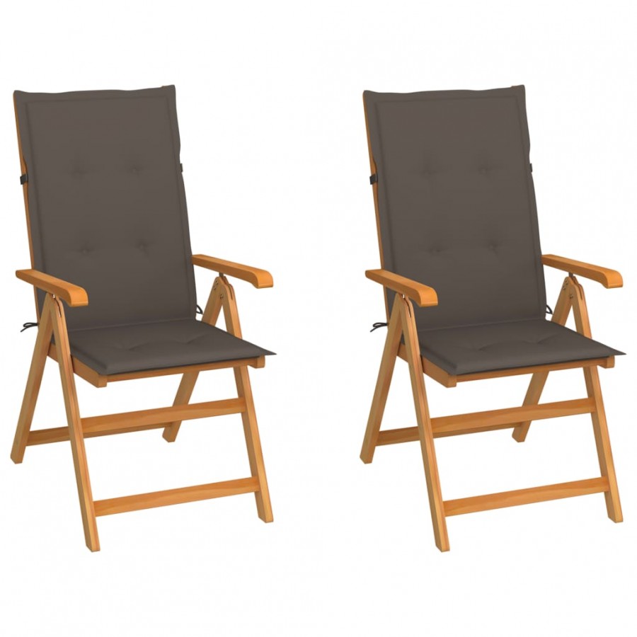 Chaises de jardin 2 pcs avec coussins taupe Bois de teck massif