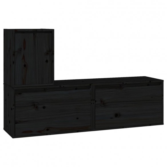 Meubles TV 3 pcs Noir Bois massif de pin