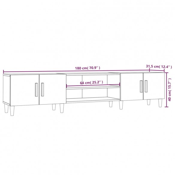 Meuble TV gris béton 180x31,5x40 cm bois d'ingénierie