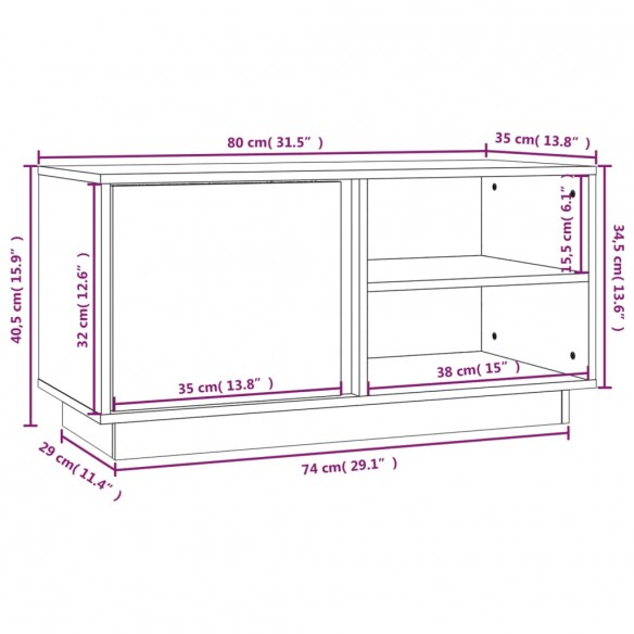 Meuble TV 80x35x40,5 cm Bois de pin massif