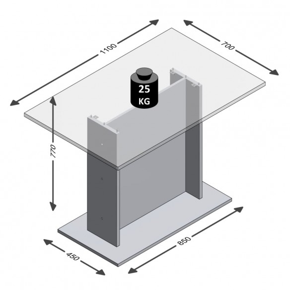 FMD Table à manger 110 cm Gris béton