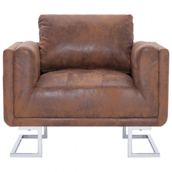 Fauteuil cube Marron Similicuir daim