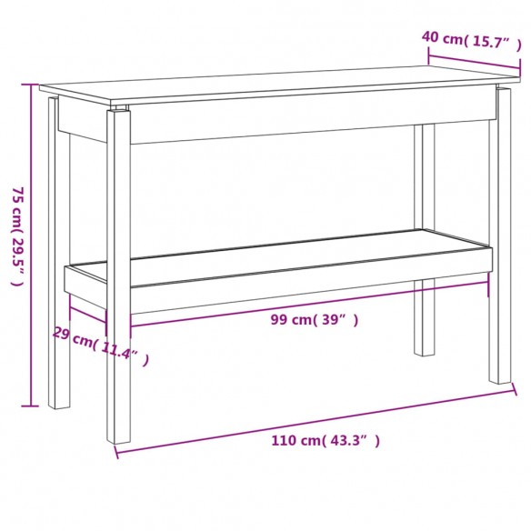 Table console Noir 110x40x75 cm Bois de pin solide