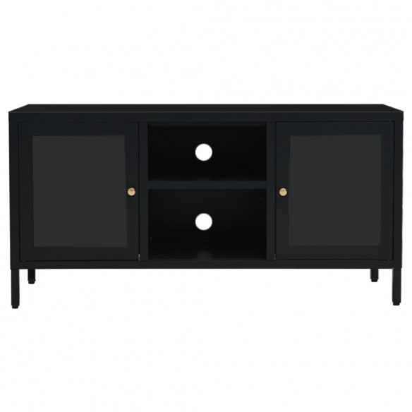 Meuble TV Noir 105x35x52 cm Acier et verre