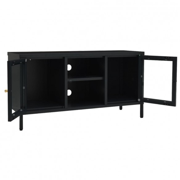 Meuble TV Noir 105x35x52 cm Acier et verre