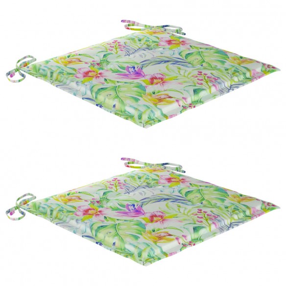 Chaises de jardin 2 pcs avec coussins à motif de feuilles Teck