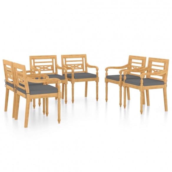 Chaises Batavia 6 pcs avec coussins Bois de teck solide