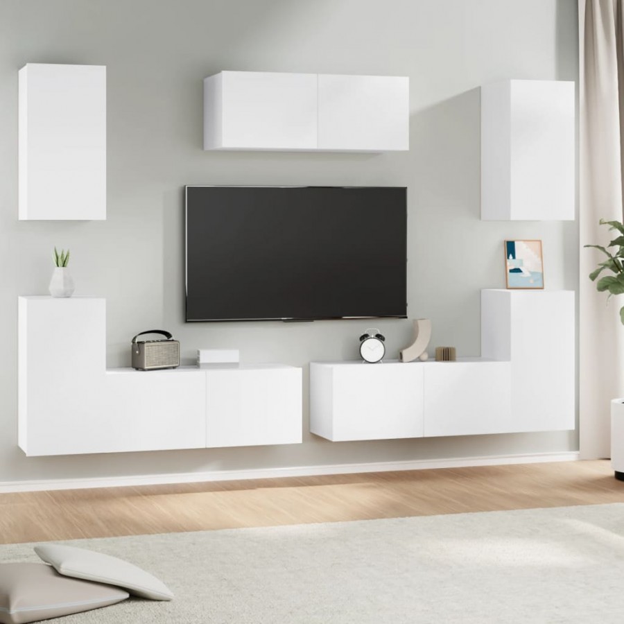 Ensemble de meubles TV 7 pcs Blanc Bois d'ingénierie