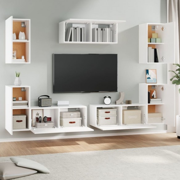 Ensemble de meubles TV 7 pcs Blanc Bois d'ingénierie