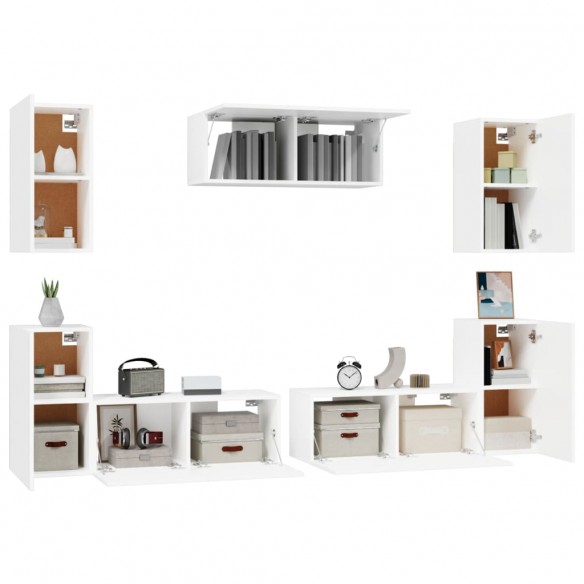 Ensemble de meubles TV 7 pcs Blanc Bois d'ingénierie