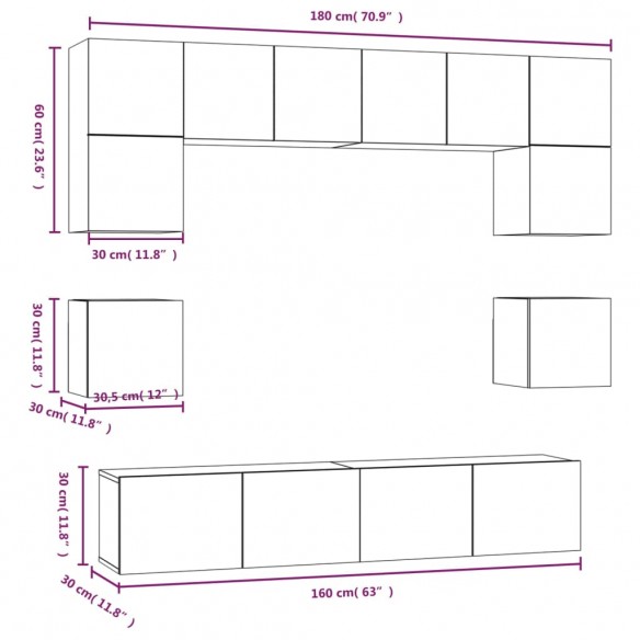 Ensemble de meubles TV 8 pcs Blanc Bois d'ingénierie