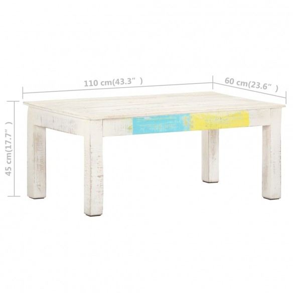 Table basse Blanc 110x60x45 cm Bois de manguier massif