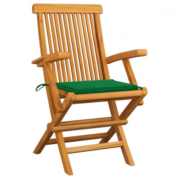 Chaises de jardin avec coussins vert 8 pcs Bois de teck massif