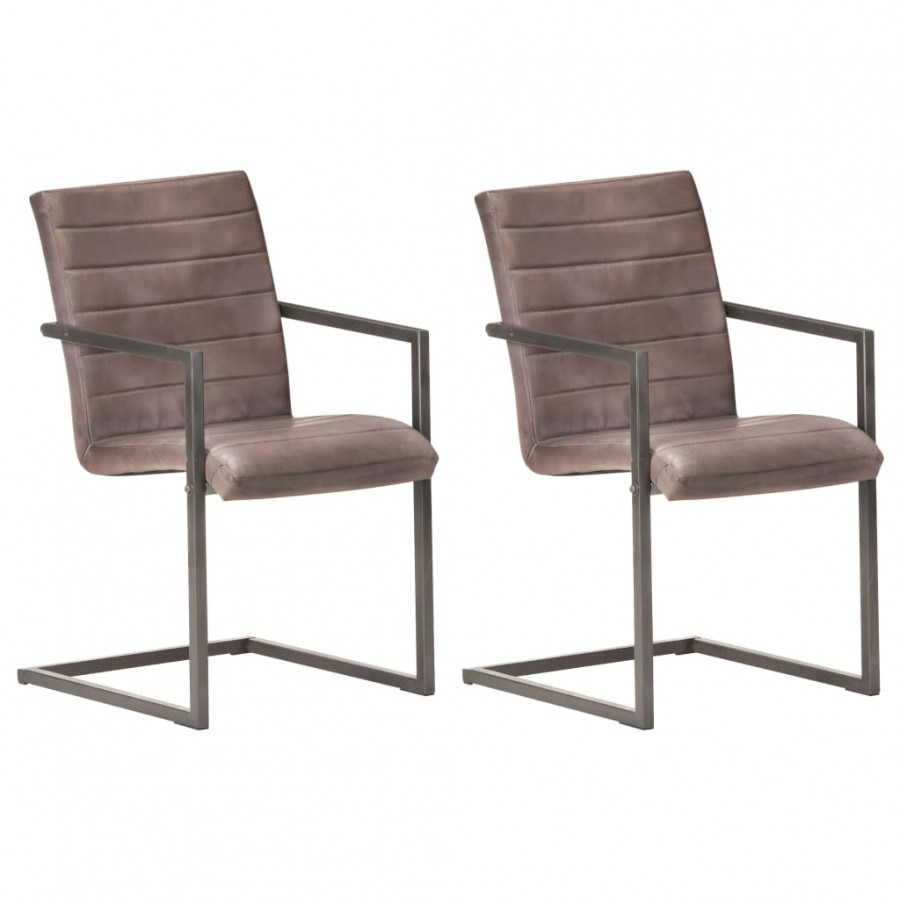 Chaises à manger cantilever lot de 2 marron cuir véritable