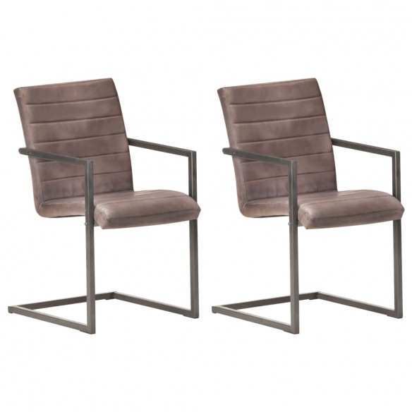 Chaises à manger cantilever lot de 2 marron cuir véritable