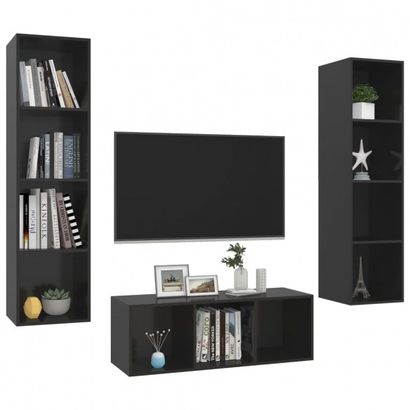 Ensemble de meuble TV 3 pcs Noir brillant Aggloméré