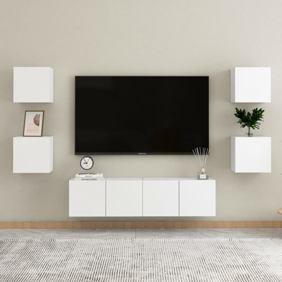 Ensemble de meubles TV 6 pcs Blanc Aggloméré