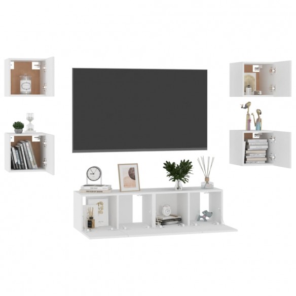 Ensemble de meubles TV 6 pcs Blanc Aggloméré