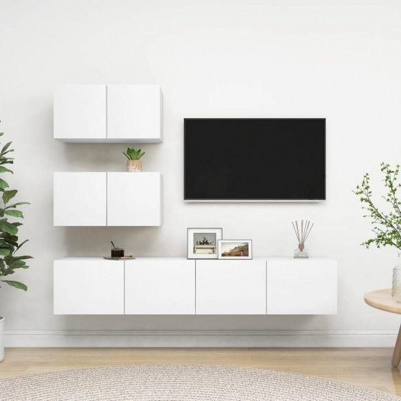 Ensemble de meuble TV 4 pcs Blanc Aggloméré