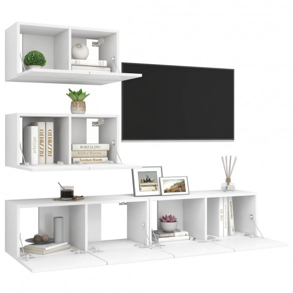 Ensemble de meuble TV 4 pcs Blanc Aggloméré