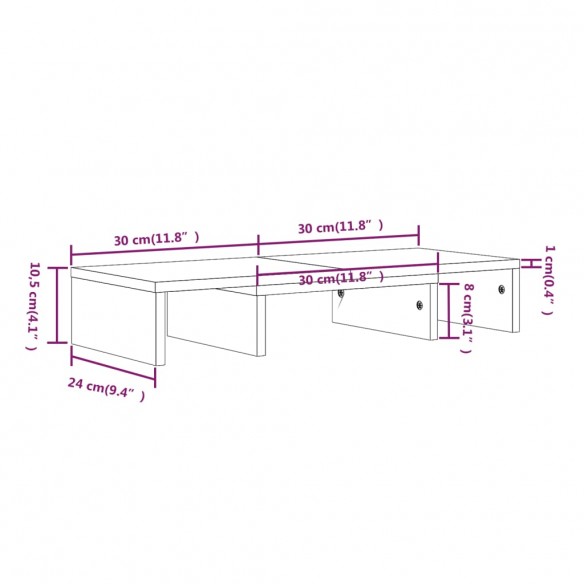 Support de moniteur Noir 60x24x10,5 cm Bois de pin solide