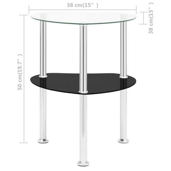 Table 2 niveaux Transparent et noir 38x38x50 cm Verre trempé