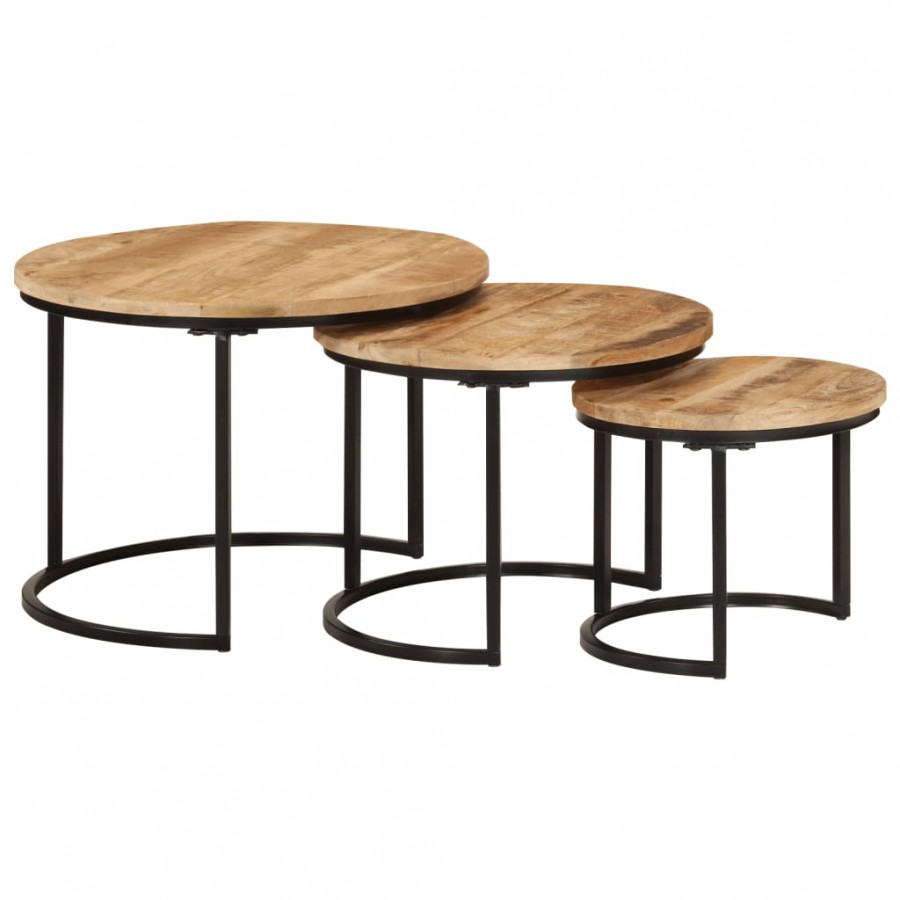 Tables gigognes 3 pcs bois de manguier massif brut