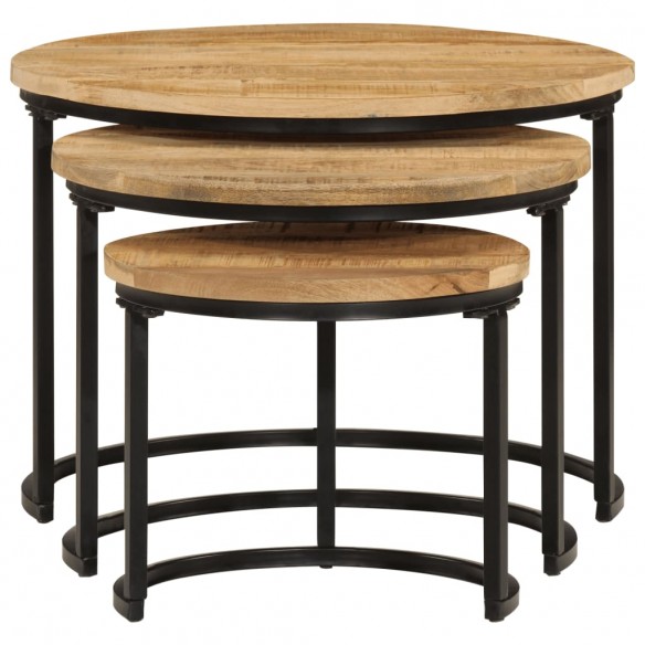 Tables gigognes 3 pcs bois de manguier massif brut