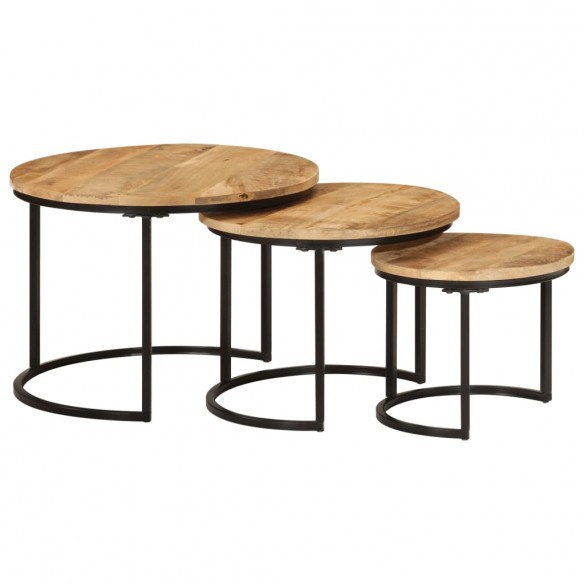 Tables gigognes 3 pcs bois de manguier massif brut