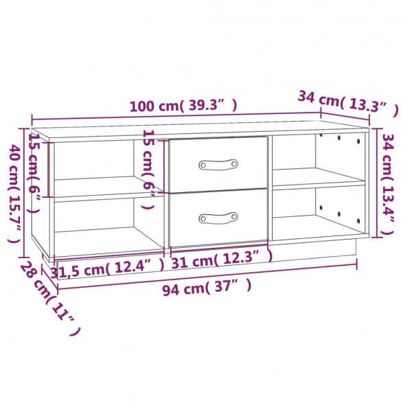 Meuble TV 100x34x40 cm Bois de pin massif