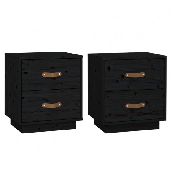 Tables de chevet 2 pcs Noir 40x34x45 cm Bois de pin massif