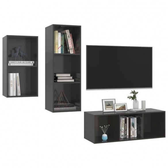 Ensemble de meuble TV 3 pcs Gris brillant Aggloméré