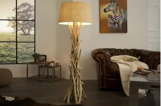 Lampadaire de 155 cm en bois flotté coloris beige