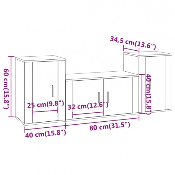 Ensemble de meubles TV 3 pcs Chêne fumé Bois d'ingénierie