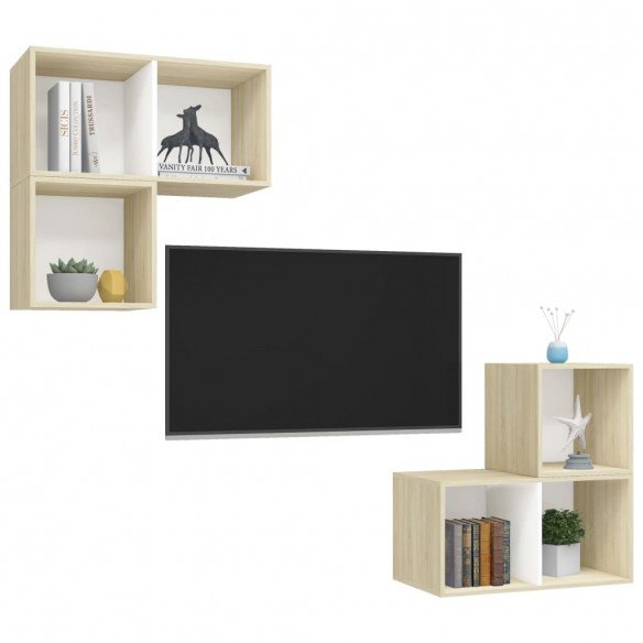 Ensemble de meuble TV 4 pcs Blanc et chêne sonoma Aggloméré