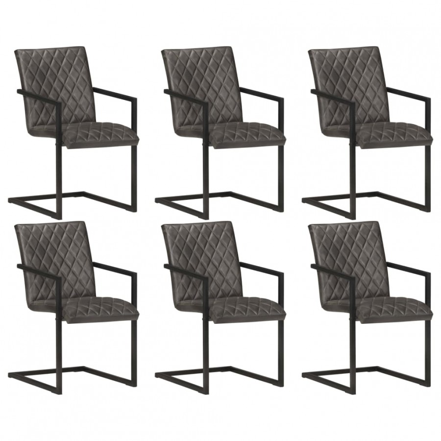 Chaises à manger cantilever lot de 6 gris cuir véritable