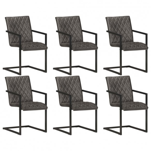 Chaises à manger cantilever lot de 6 gris cuir véritable