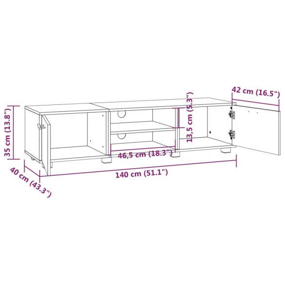 Meuble TV chêne fumé 140x40x35 cm bois d'ingénierie