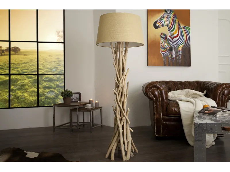 Lampadaire de 155 cm en bois flotté coloris beige