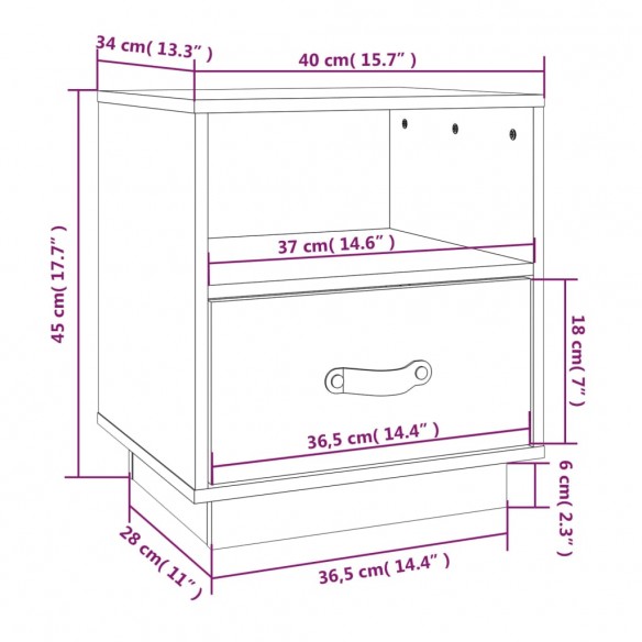 Table de chevet Marron miel 40x34x45 cm Bois de pin massif