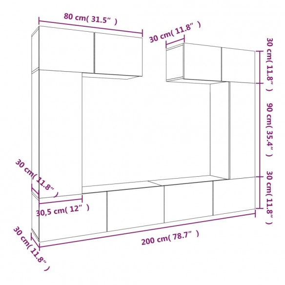 Ensemble de meubles TV 6 pcs Gris béton Bois d'ingénierie