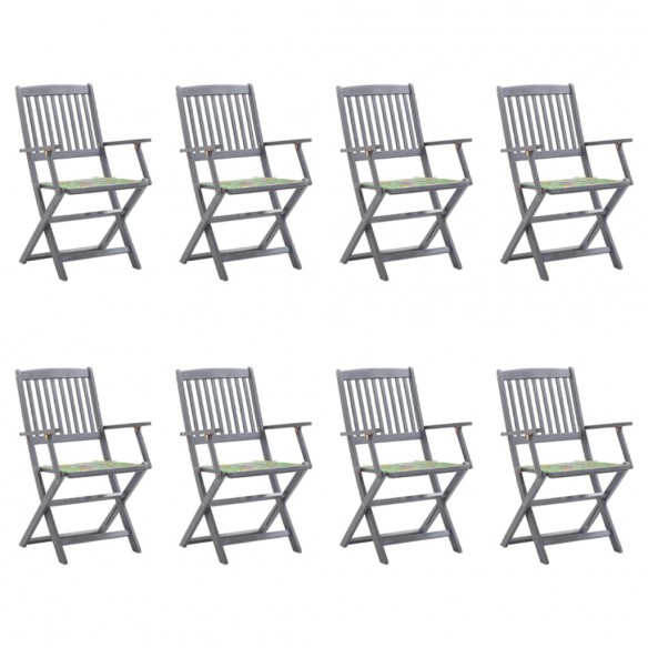 Chaises pliables d'extérieur 8 pcs avec coussins Bois d'acacia