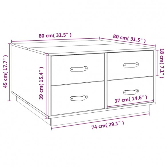 Table basse Marron miel 80x80x45 cm Bois massif de pin