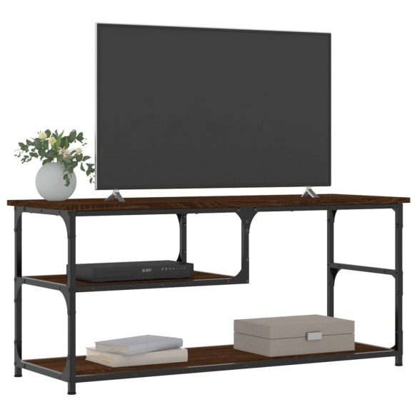 Meuble TV chêne marron 103x38x46,5cm bois d'ingénierie et acier