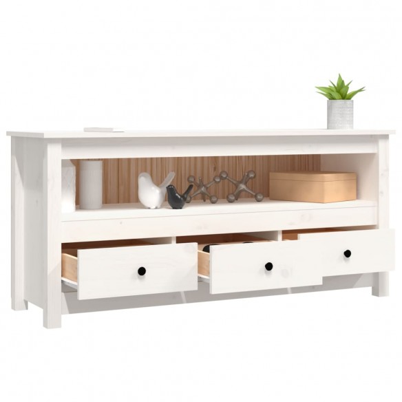 Meuble TV Blanc 114x35x52 cm Bois de pin massif